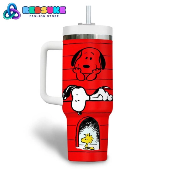Snoopy Cartoon Custom Name Red  Quencher 30oz Or 40oz Stainless Steel Tumbler With Handle HG