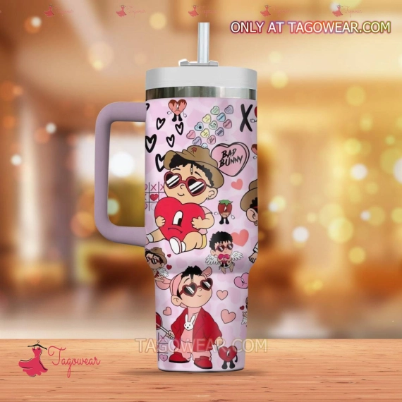 Bad Bunny Chibi Music Custom Quencher 30oz or 40oz Stainless Steel Tumbler HG With Handle