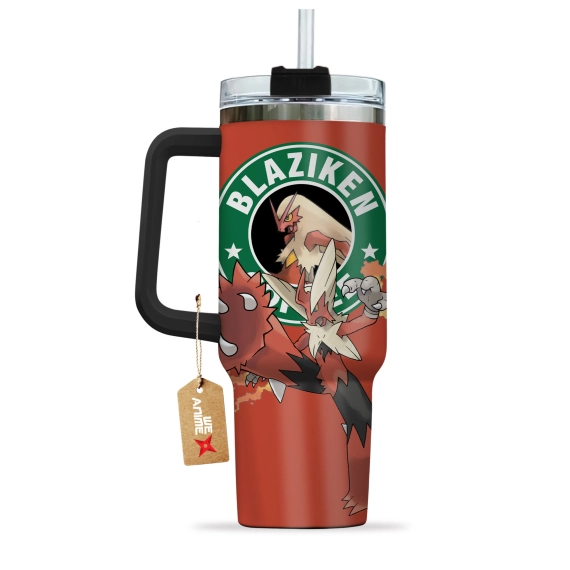 Blaziken Coffee Pokemon Anime Custom 30oz or 40oz Quencher Stainless Steel Tumbler With Handle, Best Gift Idea NVA