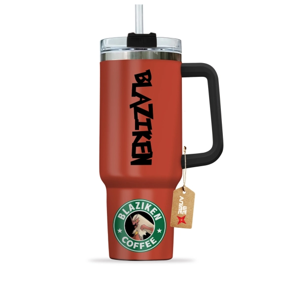 Blaziken Coffee Pokemon Anime Custom 30oz or 40oz Quencher Stainless Steel Tumbler With Handle, Best Gift Idea NVA