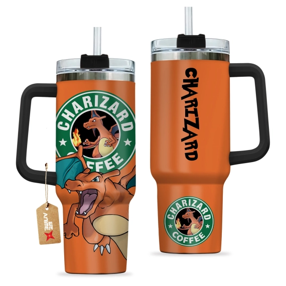Charizard Coffee Pokemon Anime Custom 30oz or 40oz Quencher Stainless Steel Tumbler With Handle, Best Gift Idea NVA