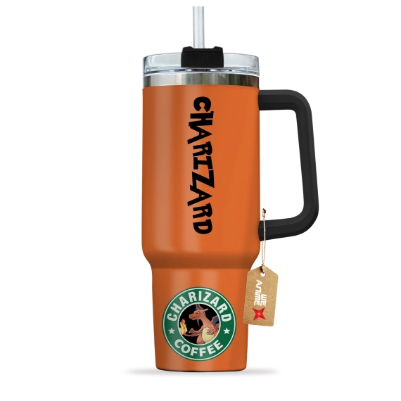 Charizard Coffee Pokemon Anime Custom 30oz or 40oz Quencher Stainless Steel Tumbler With Handle, Best Gift Idea NVA