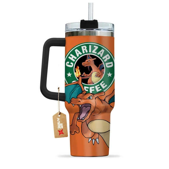 Charizard Coffee Pokemon Anime Custom 30oz or 40oz Quencher Stainless Steel Tumbler With Handle, Best Gift Idea NVA