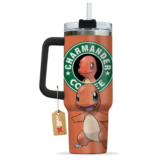 Charmander Coffee Pokemon Anime Custom 30oz or 40oz Quencher Stainless Steel Tumbler With Handle, Best Gift Idea NVA, Best Gift Idea NVA