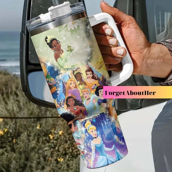 Disney Princesses Cartoon Custom Stanley Quencher 30oz or 40oz Stainless Steel Tumbler With Handle HG
