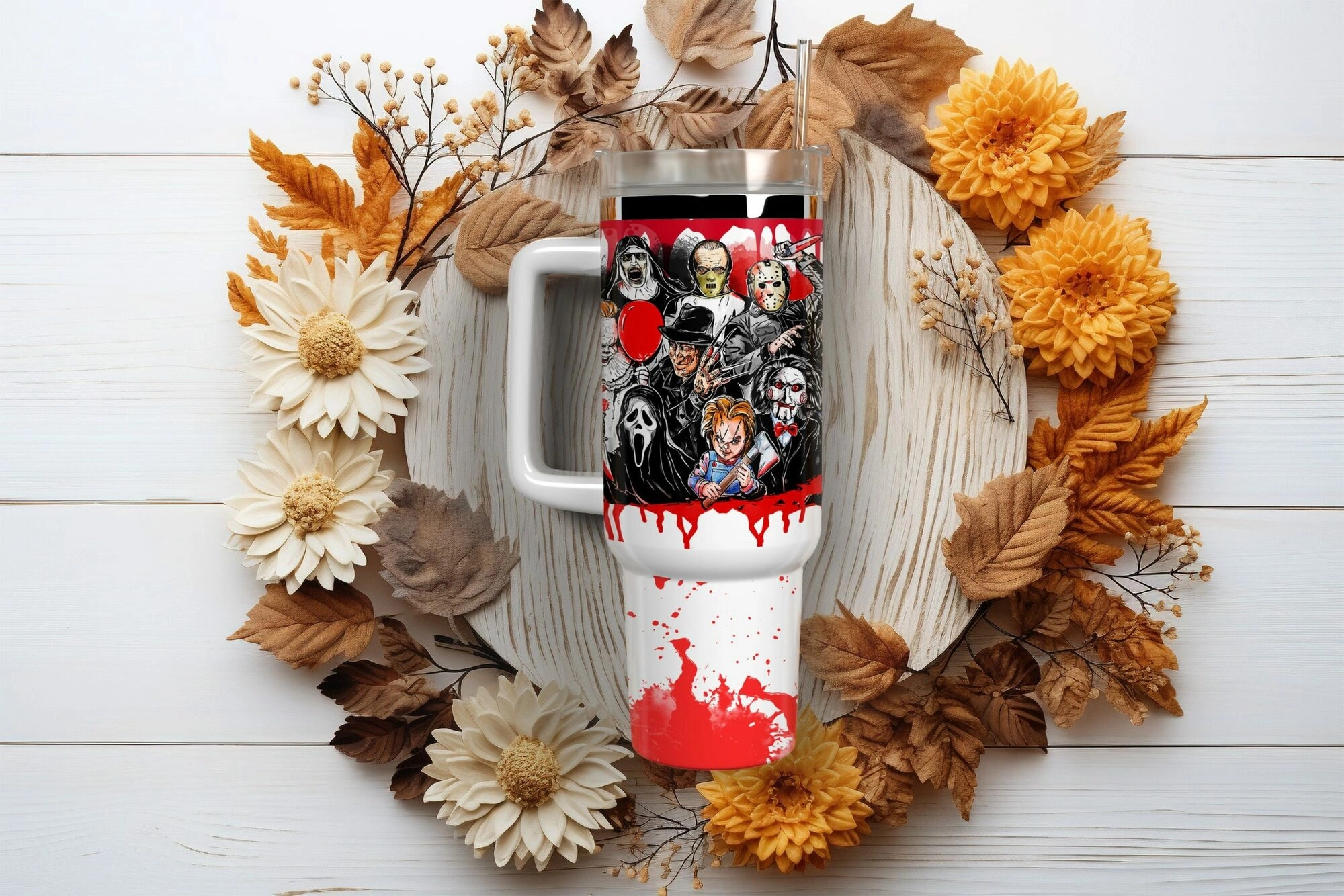 Horror Movie Characters Movies Custom Quencher 30oz or 40oz Stainless Steel Tumbler With Handle HG