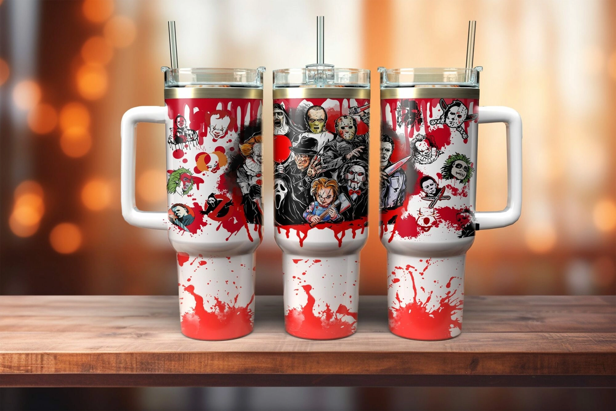 Horror Movie Characters Movies Custom Quencher 30oz or 40oz Stainless Steel Tumbler With Handle HG