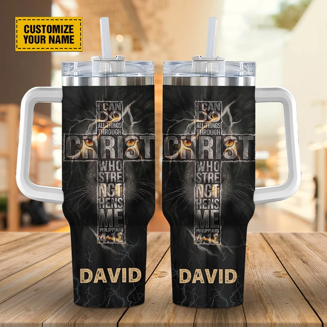 I Can Do All Things Through Christ Who Strengthens Me Lion Of Judah 30oz or 40oz Tumbler With Handle, Personalized HG