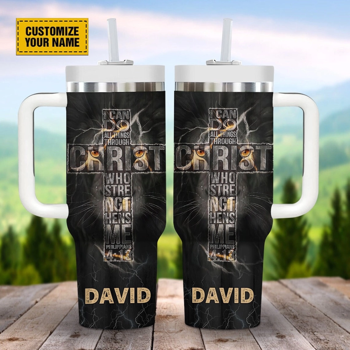 I Can Do All Things Through Christ Who Strengthens Me Lion Of Judah 30oz or 40oz Tumbler With Handle, Personalized HG