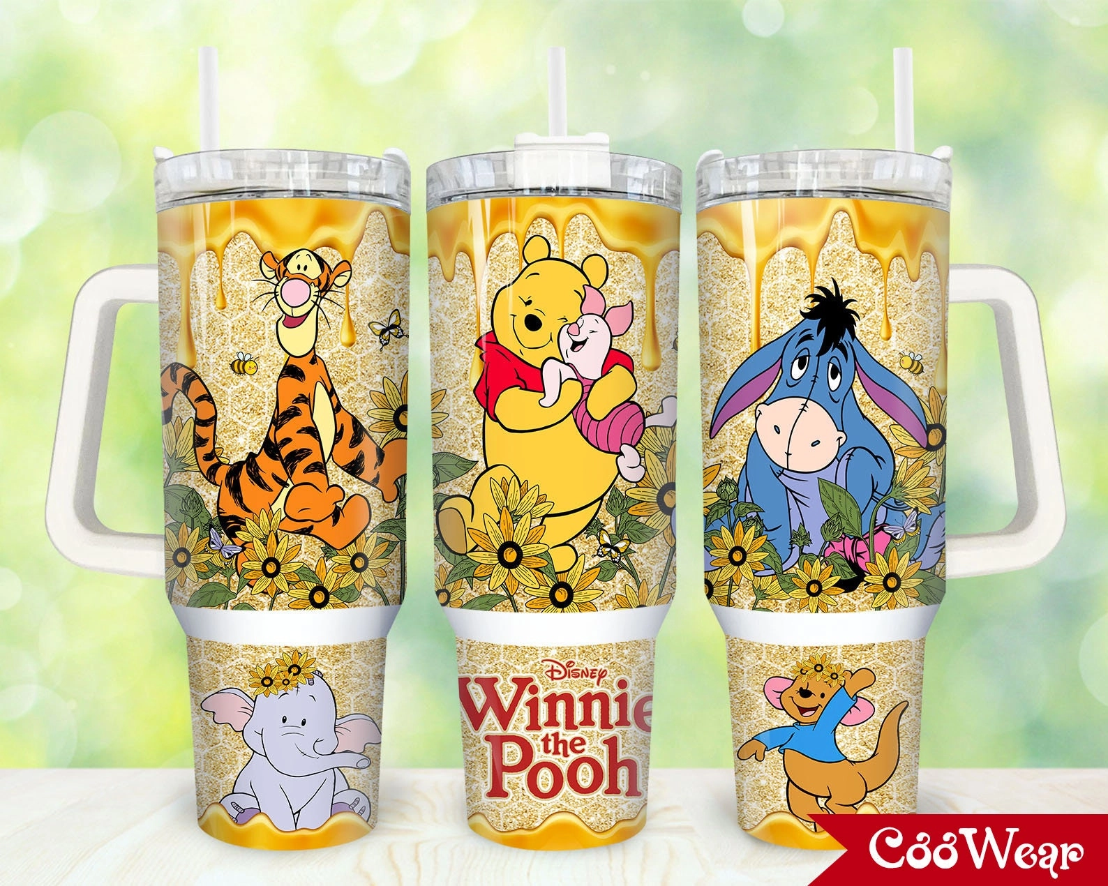 Winnie The Pooh Cartoon Characters Pooh and Friends Tigger, Piglet, Eeyore 30oz or 40oz Tumbler with Handle, Birthday Anniversary Tumbler Gift HFN
