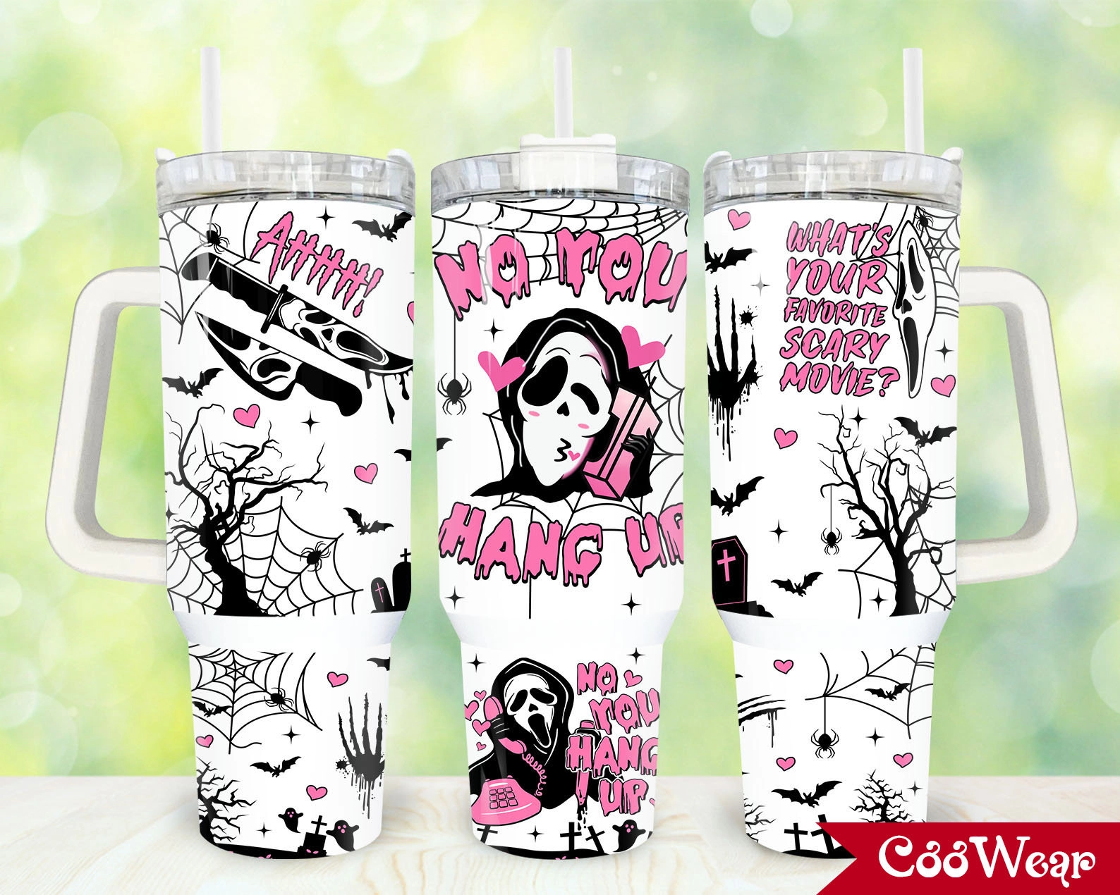 No You Hang Up Horror Movies Characters 30oz or 40oz Tumbler with Handle, Gift for Ghostface Fan, Birthday Anniversary Tumbler Gift HFN