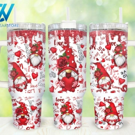 Gnomes Valentines 30oz or 40oz Tumbler with Handle, Birthday Anniversary Tumbler Gift HFN, Happy Valentines Day Tumbler, Couple Love Tumbler