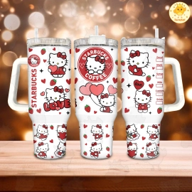KittyBucks Coffee Valentine 30oz or 40oz Quencher Tumbler, Valentine Cartoon Kitty Love 40oz Tumbler, Pink Cat Tumbler, Valentine Movie, Happy Valentine Day Gift HFN