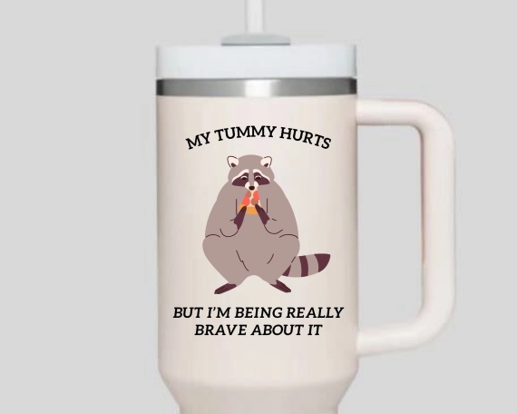 30oz or 40 oz funny raccoon tumbler, raccoon meme gift, my tummy hurts merch, 30oz or 40oz travel mug for him, viral raccoon gift for her, Coffee tumbler HFN