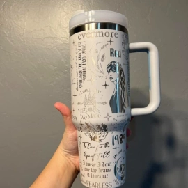 Swifties 1989 Themed, Album Tracklist 30oz or 40oz Engraved Tumbler, Laser Engraved, Seamless Pattern 30oz or 40oz Tumbler with Handle, Birthday Anniversary Tumbler Gift HFN