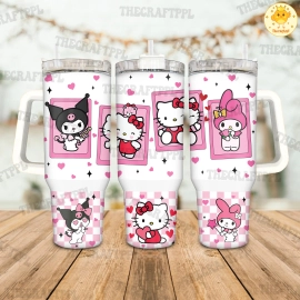 Kuromi Kitty Melody Hello Kitty Friends 30oz or 40oz Tumbler with Handle, Hello Kitty Fan Gift, Birthday Anniversary Tumbler Gift HFN