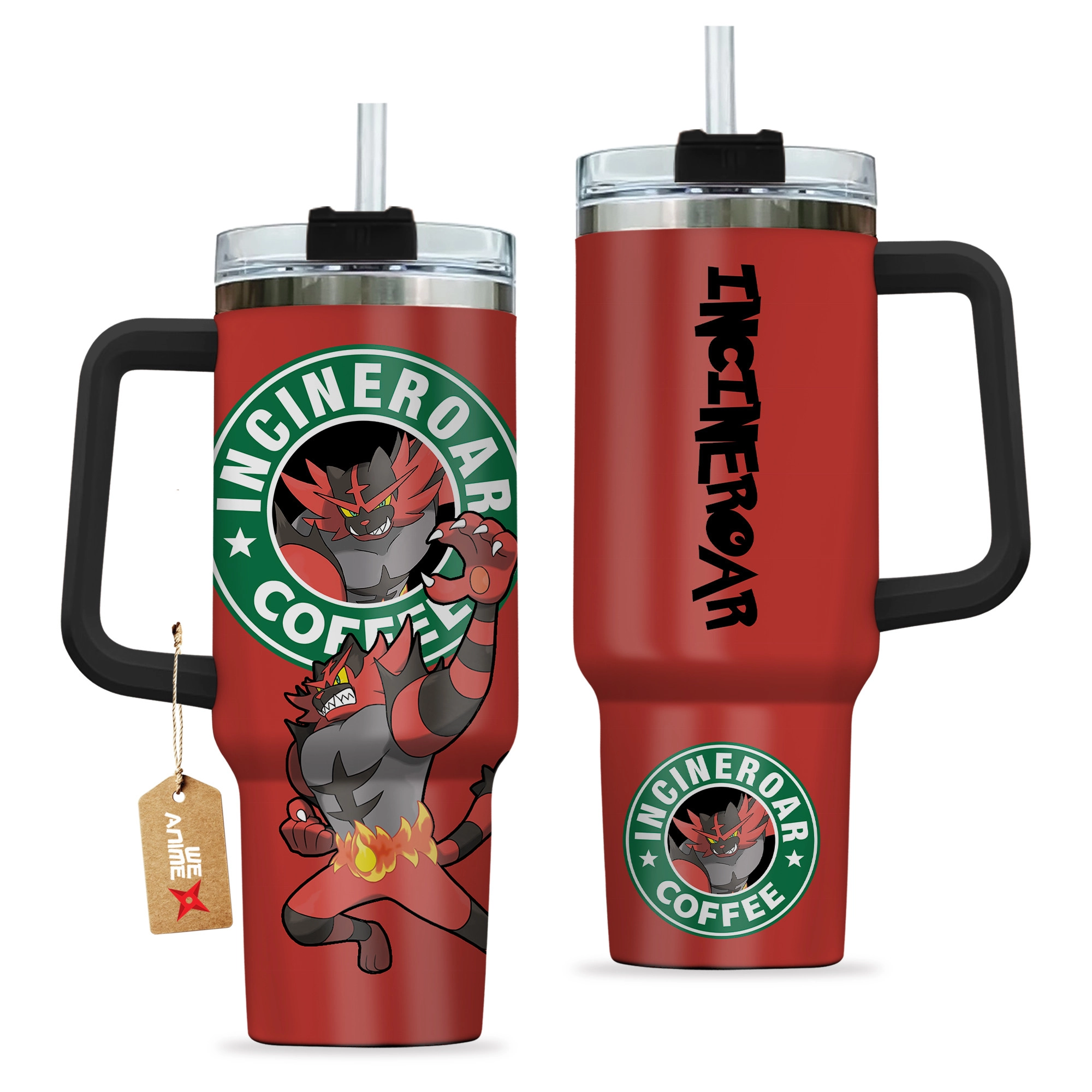 Incineroar Coffee Pokemon Anime Custom Quencher 30oz or 40oz Stainless Steel Tumbler With Handle HG