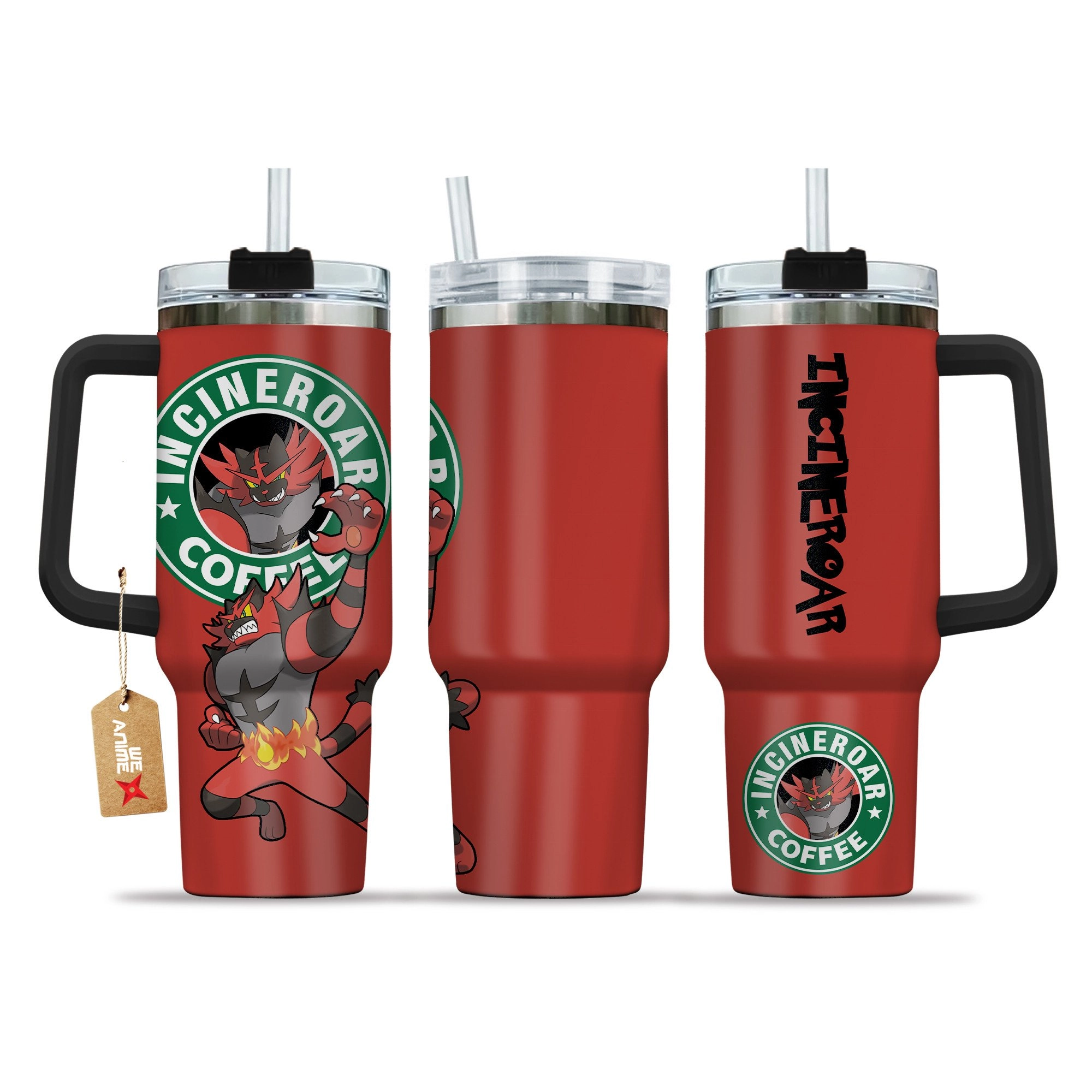 Incineroar Coffee Pokemon Anime Custom Quencher 30oz or 40oz Stainless Steel Tumbler With Handle HG