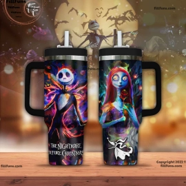 Jack and Sally The Nightmare Before Christmas Cartoon Custom  Quencher 30oz or 40oz Stainless Steel Tumbler With Handle HG