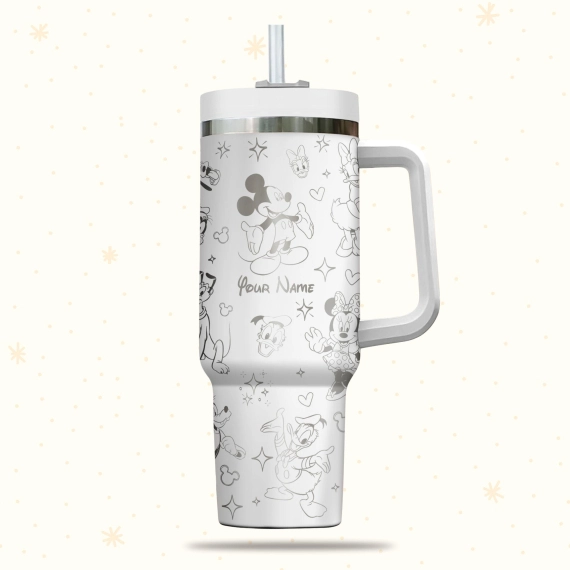 Mickey And Friends Disney Cartoon  30oz or 40oz Quencher Stainless Steel Tumbler With Handle, Best Gift Idea NVA