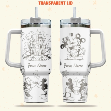Mickey And Minnie Mouse Disney Cartoon  30oz or 40oz Quencher Stainless Steel Tumbler With Handle, Best Gift Idea NVA