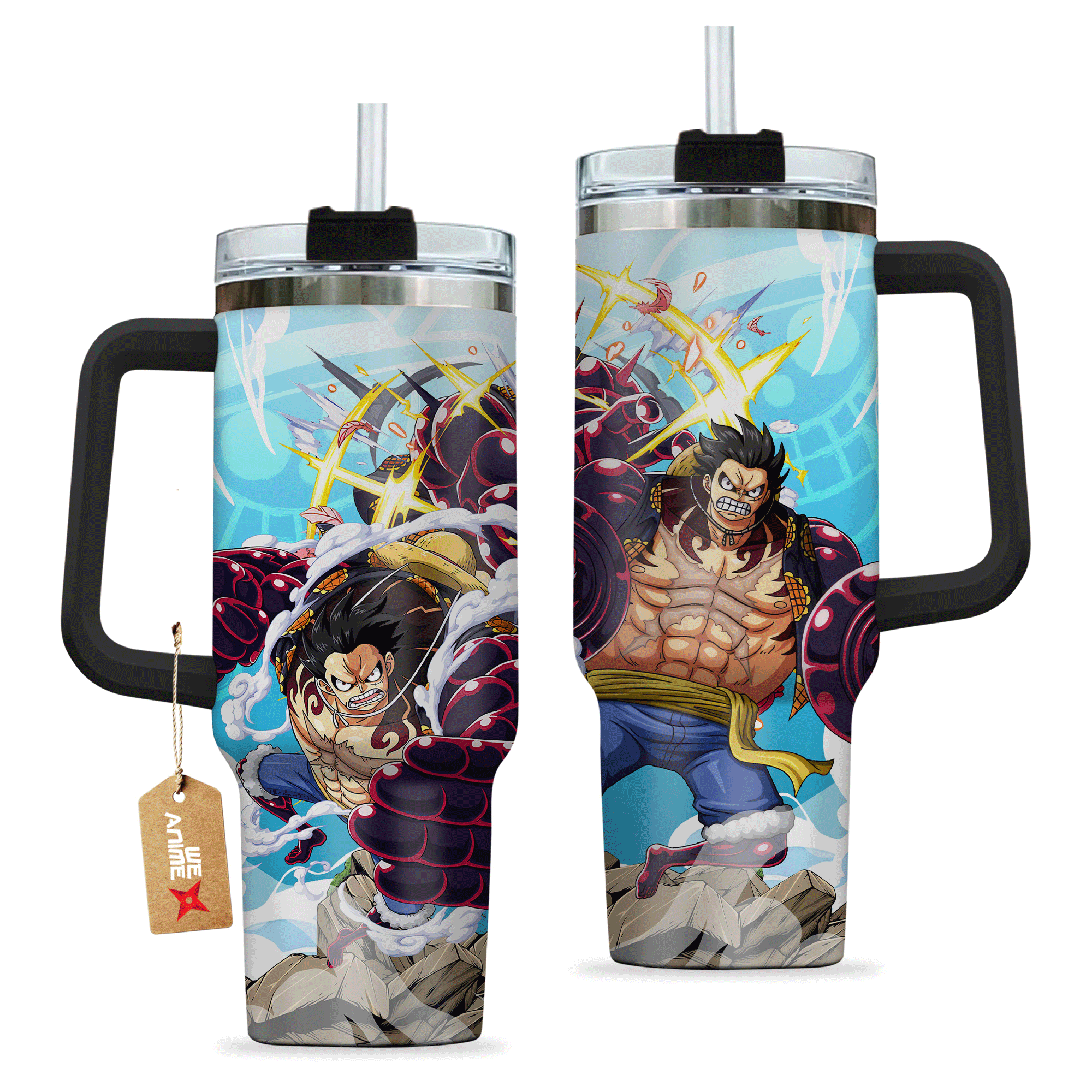 Monkey D. Luffy Gear 4 One Piece Anime Custom 30oz or 40oz Quencher Stainless Steel Tumbler With Handle, Best Gift Idea NVA, Best Gift Idea NVA