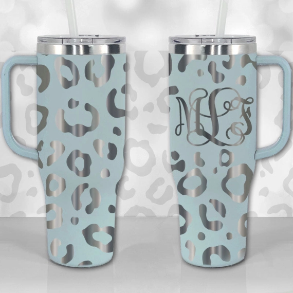 Leopard Print Monogram or Name Personalized  30oz or 40oz Tumbler with Handle, Best Gifts NVA