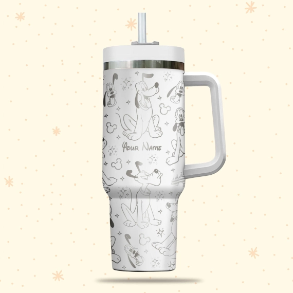 Pluto Disney Cartoon  30oz or 40oz Quencher Stainless Steel Tumbler With Handle, Best Gift Idea NVA