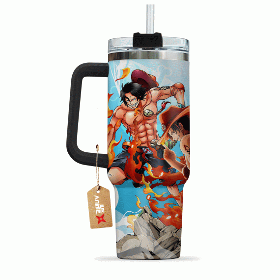 Portgas D. Ace One Piece Anime Custom 30oz or 40oz Quencher Stainless Steel Tumbler With Handle, Best Gift Idea NVA, Best Gift Idea NVA