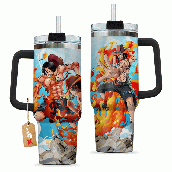 Portgas D. Ace One Piece Anime Custom 30oz or 40oz Quencher Stainless Steel Tumbler With Handle, Best Gift Idea NVA, Best Gift Idea NVA