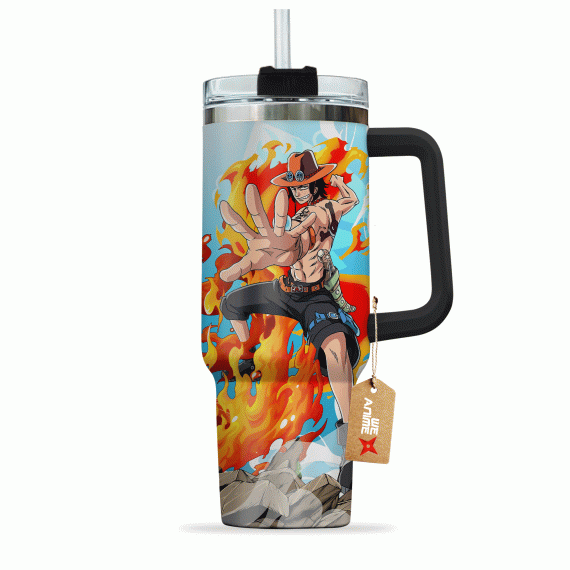 Portgas D. Ace One Piece Anime Custom 30oz or 40oz Quencher Stainless Steel Tumbler With Handle, Best Gift Idea NVA, Best Gift Idea NVA