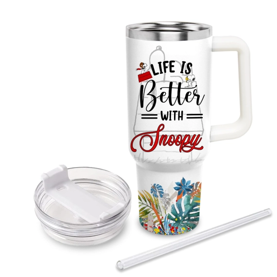 Snoopy Peanuts Cartoon Custom Quencher 30oz or 40oz Stainless Steel Tumbler HG With Handle
