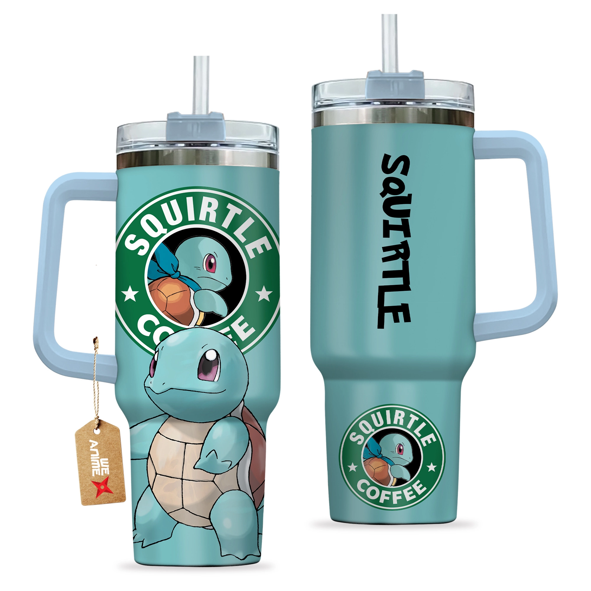 Squirtle Coffee Pokemon Anime Custom Quencher 30oz or 40oz Stainless Steel Tumbler With Handle HG