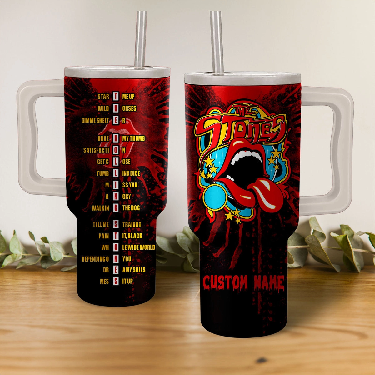 The Rolling Stones Music Custom Stanley Quencher 40oz Stainless Steel Tumbler HG With Handle
