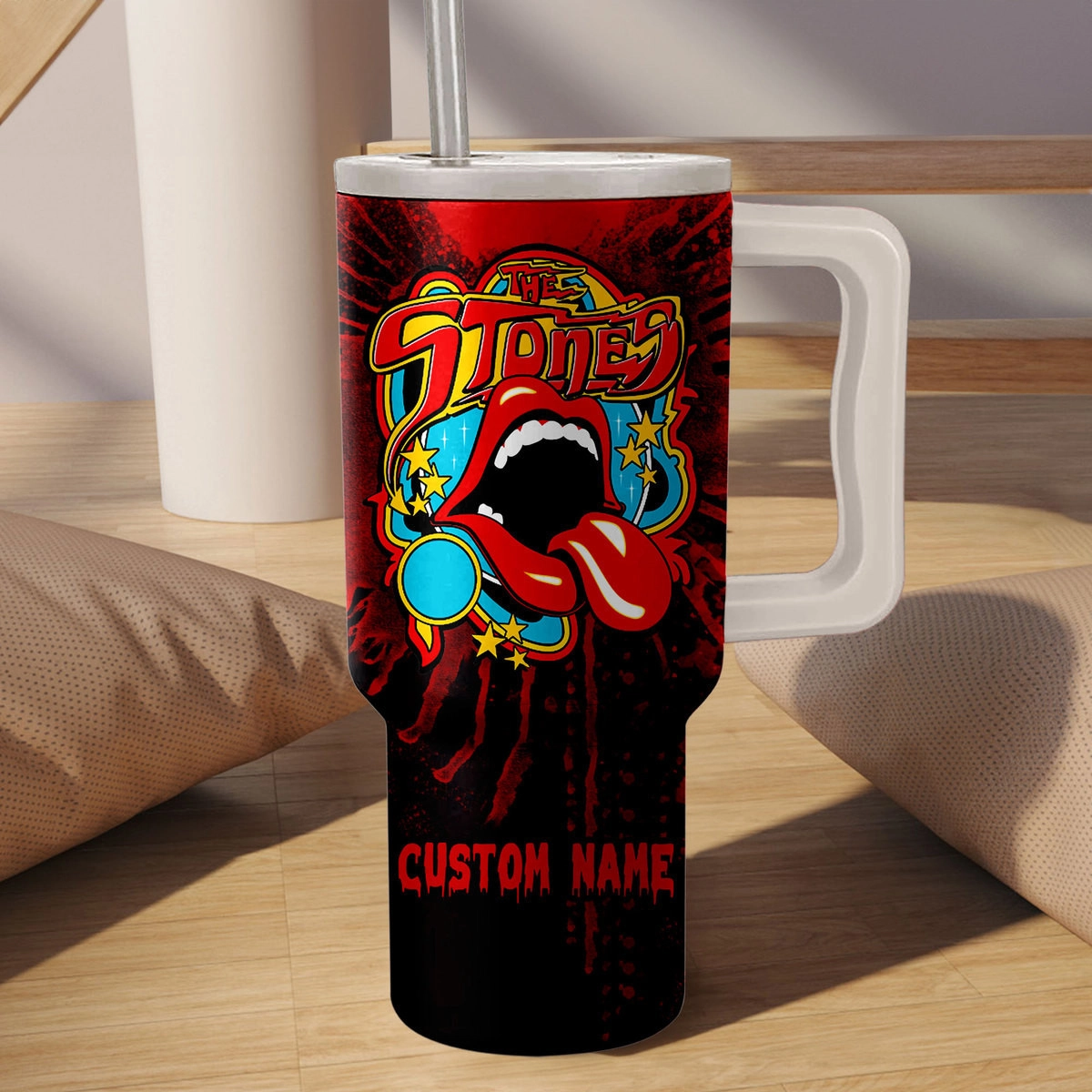 The Rolling Stones Music Custom Stanley Quencher 40oz Stainless Steel Tumbler HG With Handle