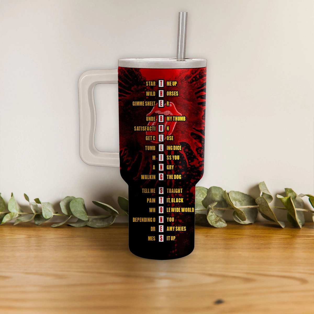 The Rolling Stones Music Custom Stanley Quencher 40oz Stainless Steel Tumbler HG With Handle