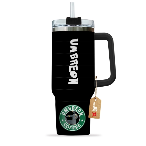 Umbreon Coffee Pokemon Anime Custom 30oz or 40oz Quencher Stainless Steel Tumbler With Handle, Best Gift Idea NVA