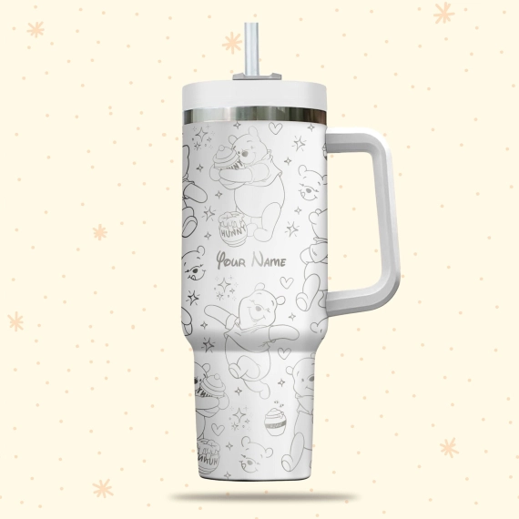 Winnie The Pooh Disney Cartoon  30oz or 40oz Quencher Stainless Steel Tumbler With Handle, Best Gift Idea NVA