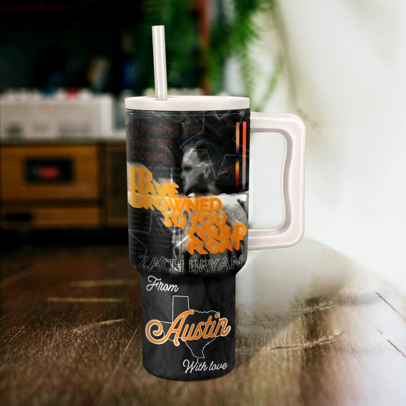 Zach Bryan Music Custom Stanley Quencher 40oz Stainless Steel Tumbler HG With Handle
