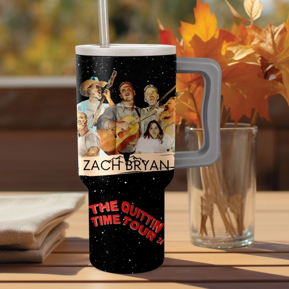 Zach Bryan The Quittin Time Tour 24 Music Custom Stanley Quencher 40oz Stainless Steel Tumbler HG With Handle