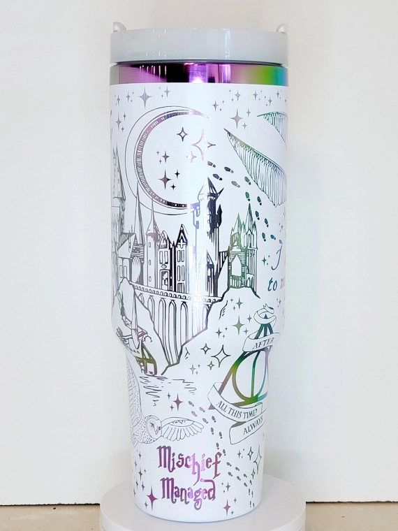 Hogwart Wizard Engraved  30oz 40oz Tumbler Hippogriff Castles Magic Owls Wands HG