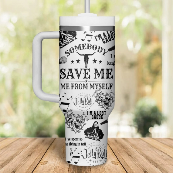 Jelly Roll Music Custom Stanley Quencher 30oz or 40oz Stainless Steel Tumbler With Handle HG