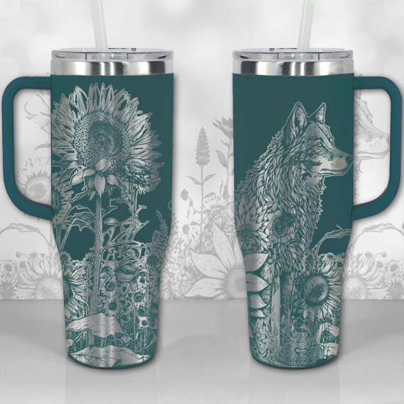 Wolf and Sunflowers  30oz or 40oz Tumbler with Handle, Best Gifts NVA