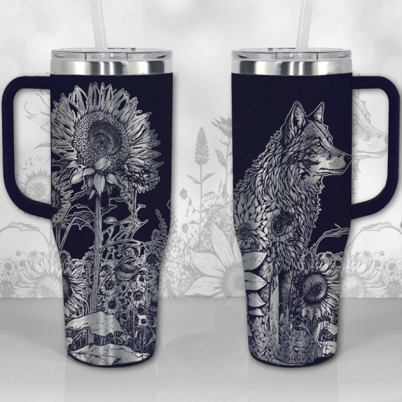 Wolf and Sunflowers  30oz or 40oz Tumbler with Handle, Best Gifts NVA