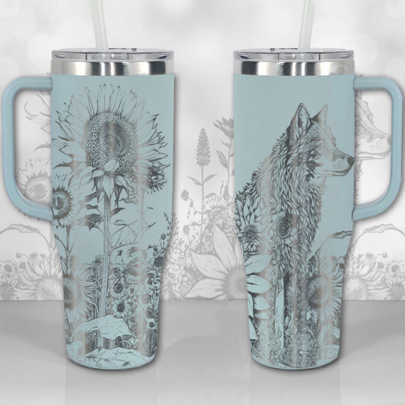 Wolf and Sunflowers  30oz or 40oz Tumbler with Handle, Best Gifts NVA