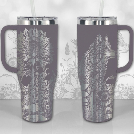 Wolf and Sunflowers  30oz or 40oz Tumbler with Handle, Best Gifts NVA