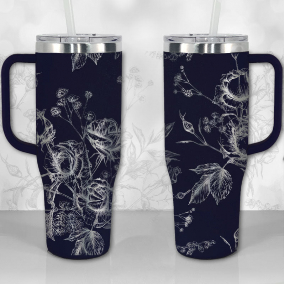 Wild Roses and Flowers Line Art Pattern  30oz or 40oz Tumbler with Handle, Best Gifts NVA
