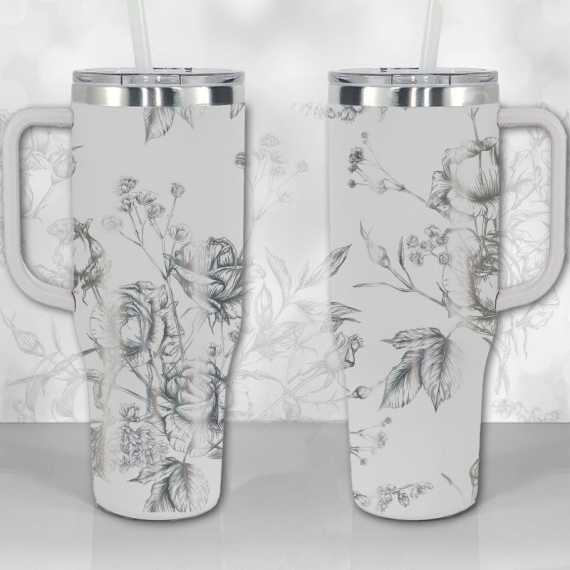 Wild Roses and Flowers Line Art Pattern  30oz or 40oz Tumbler with Handle, Best Gifts NVA