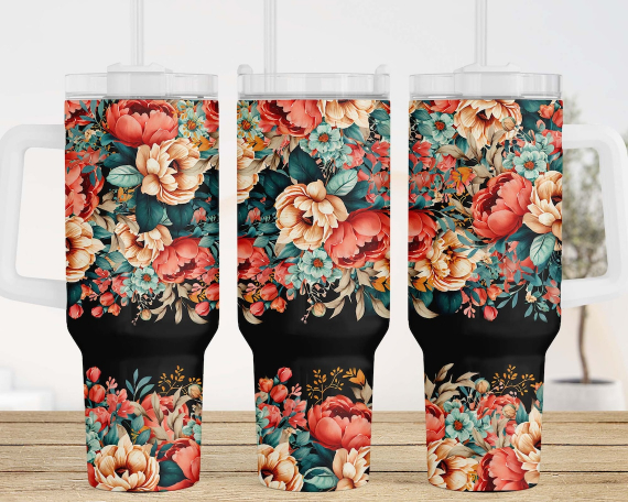 A Watercolor Boho Flowers 30oz or 40oz Tumbler with Handle Mother's Day Gift Boho Floral Tumbler Gift For Her Him Birthday Gift LN New