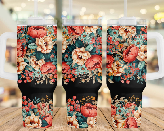 A Watercolor Boho Flowers 30oz or 40oz Tumbler with Handle Mother's Day Gift Boho Floral Tumbler Gift For Her Him Birthday Gift LN New